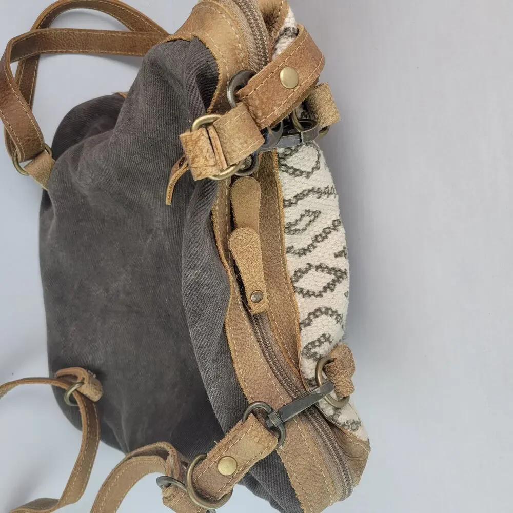 Myra bag Amber upcycled canvas & cowhide backpack S-1332